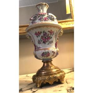 In The Meissen Style, A Porcelain Flower Frog, Decorated On A Bronze Base