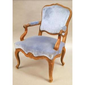 Regency Period. Armchair With A Flat Back In Molded And Carved Fruitwood 