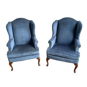 Pair Of Chippendale-style Wingback Armchairs