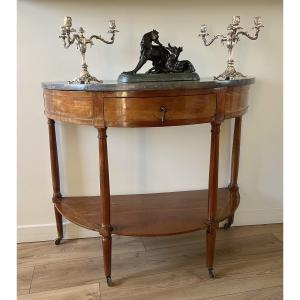 Half-moon Console Table In Mahogany And Mahogany Veneer. Marble Top