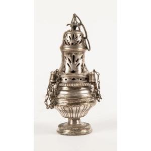 Silvered Bronze Incense Burner. Late 18th Century Work.