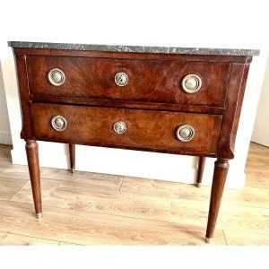 Louis XVI Style Chest Of Drawers In Veneered Wood And Bronze. 19th Century