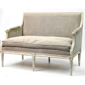 Louis XVI Style Sofa, In White Lacquered Wood