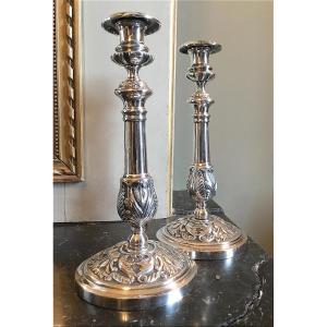 Pair Of Silver-plated Metal Torches 