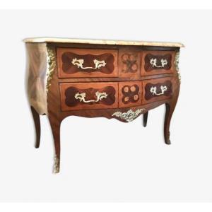  Louis XV Style Commode In Marquetry.portor Marble Tray