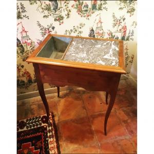  Louis XV Style Refreshment Table With Marble Top And Zinc Tray