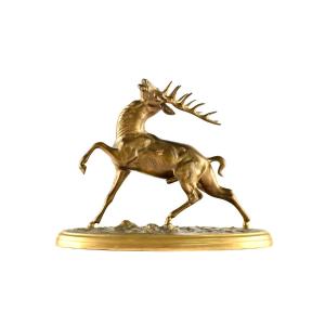  Bronze Patina Medal. Deer Wounded By An Arrow