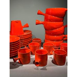 Ceramic Breakfast Service By Charles Voltz, Vallauris, 1960-1970.