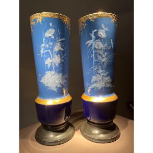 Auguste Riffatte (1868-1935) Vases Rouleau Vegetal Decor Paste On Paste, Limoges Ca. 1900.    