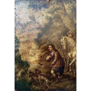 Franco-flemish School, Saint-hubert, Oil On Copper, 17th Century.