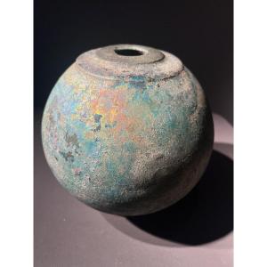 Spherical Kashan Ceramic Container, Persia, 14th Century.