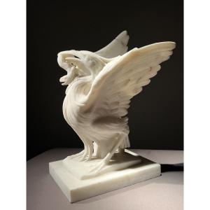 Achille Belliazzi (1834–1917) Bird With Lizard, Marble Sculpture, Signed