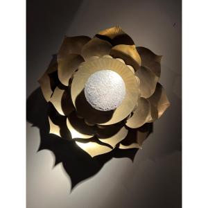 Ceiling Or Wall Light In The Shape Of A Lotus Flower, Copper And Tin, 1960s.