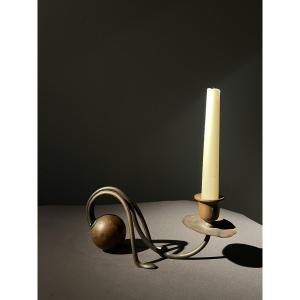 Arts And Crafts Candlestick, Signed Carl Deffner In Copper And Brass, Esslingen, Circa 1905.