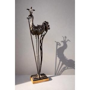 Edgar Brandt (1880-1960) Attributable To, Wrought Iron Cigar Holder In The Shape Of A Crane, Art Deco, Ca. 1925