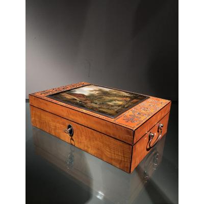 Box In Lemonwood And Cut Steel With églomisé, Vienna, Ca. 1810 -1830.
