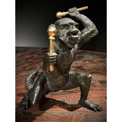 Sculpture En Bronze Patiné D’un Singe, France, Vers 1800.