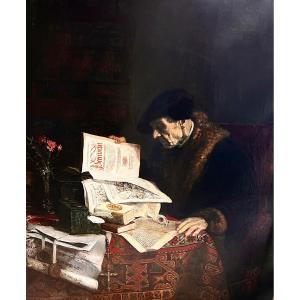 German School, The Study Of Erasmus, Oil On Canvas, Second Half Of The XIXth Century.