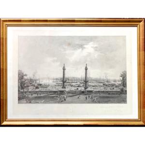 Maxime Lalanne - Engraving Port Of Bordeaux Quinconces