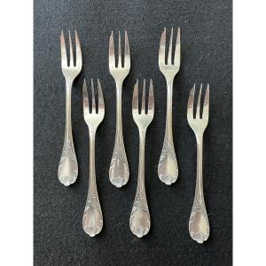 Christofle 6 Short Prong Dessert Forks Marly Model