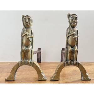 Pair Of Bronze Andirons "anton Prinner" Circa 1930