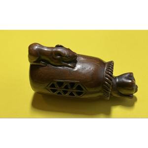 Signed Carved Wooden Netsuke