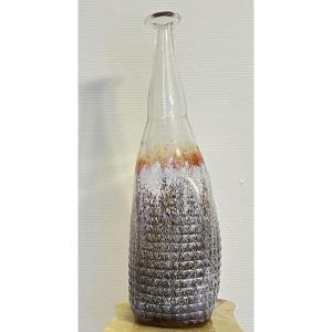 Blown Glass Vase/bottle – Piece Signed “lutgen For Hyalos 1997” 