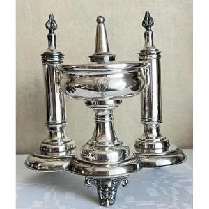 Antique Silver-plated Metal Cigar Lighter, 19th Century 