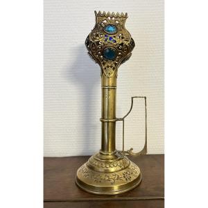  Antique Candlestick – 19th Century – Gilded Brass And Cut Glass 