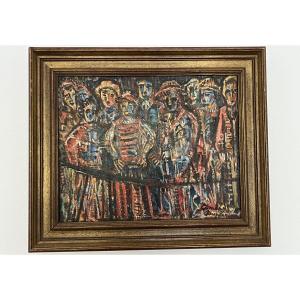 Edmond Duplan - Turfists, 1969 - Oil On Canvas Signed - Expressionist Art