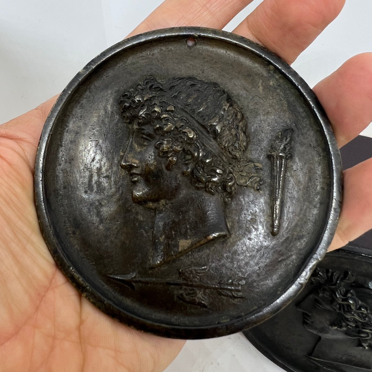 Coppia di bassorilievi in bronzo Italia fine del XVIII sec.-photo-3
