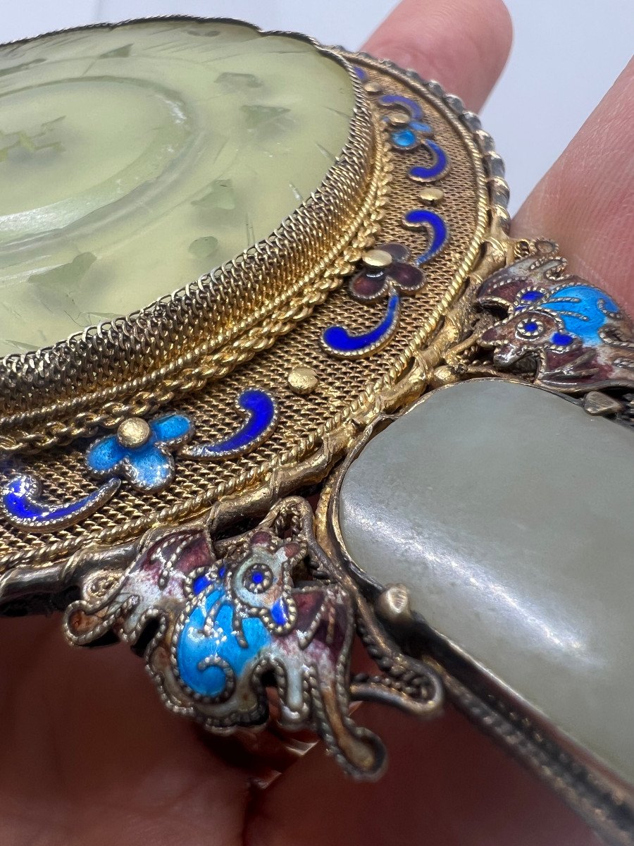 Specchio a mano in argento dorato Cina XX sec.-photo-8