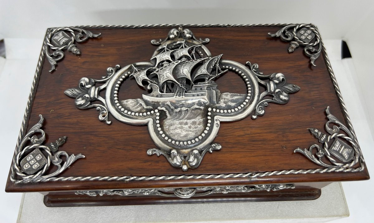 Scatola in mogano e argento fine del XIX sec. -photo-1