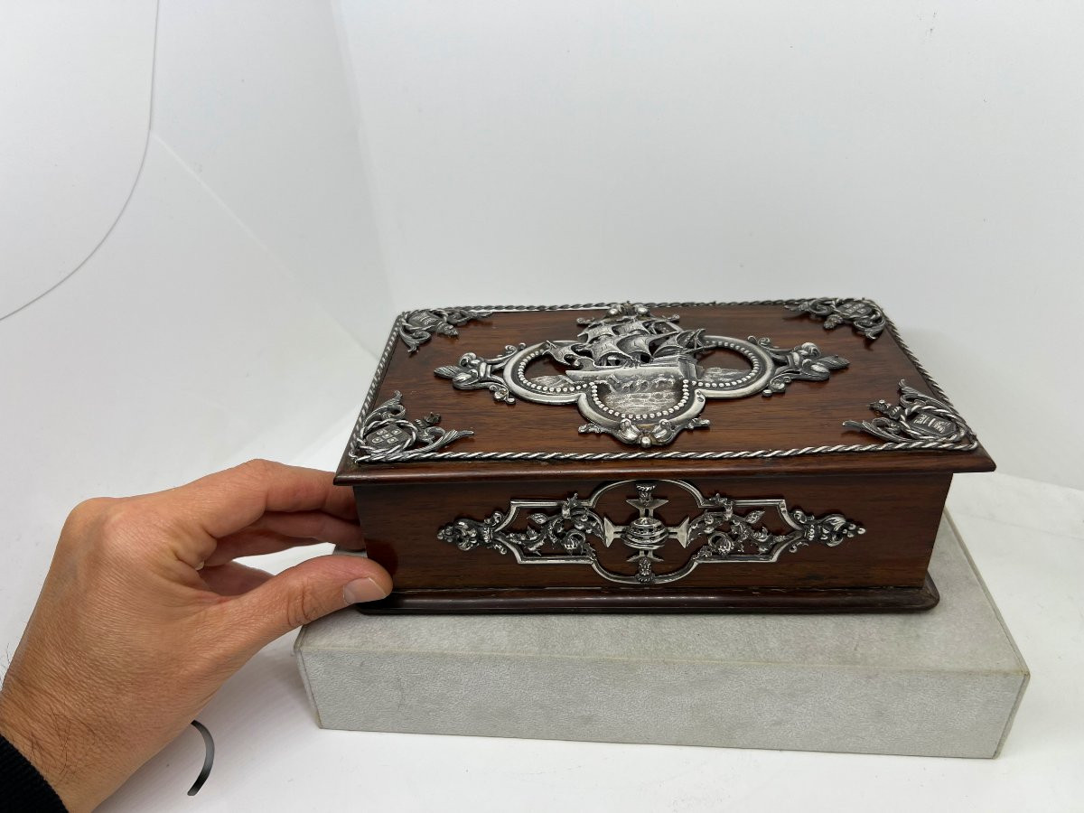 Scatola in mogano e argento fine del XIX sec. -photo-8