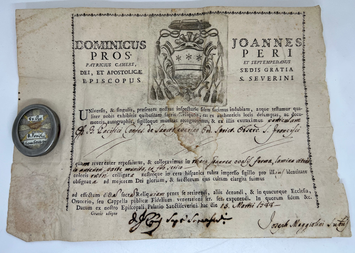 Reliquia di San Pacifico da SanSeverino italia fine del XIX sec. 