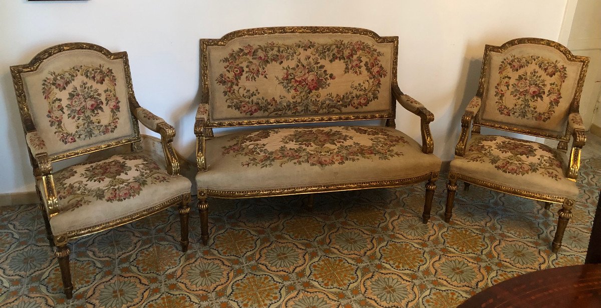 Canapè Avec Deux Fauteuils Louis XVI  France XIX Sec.-photo-4