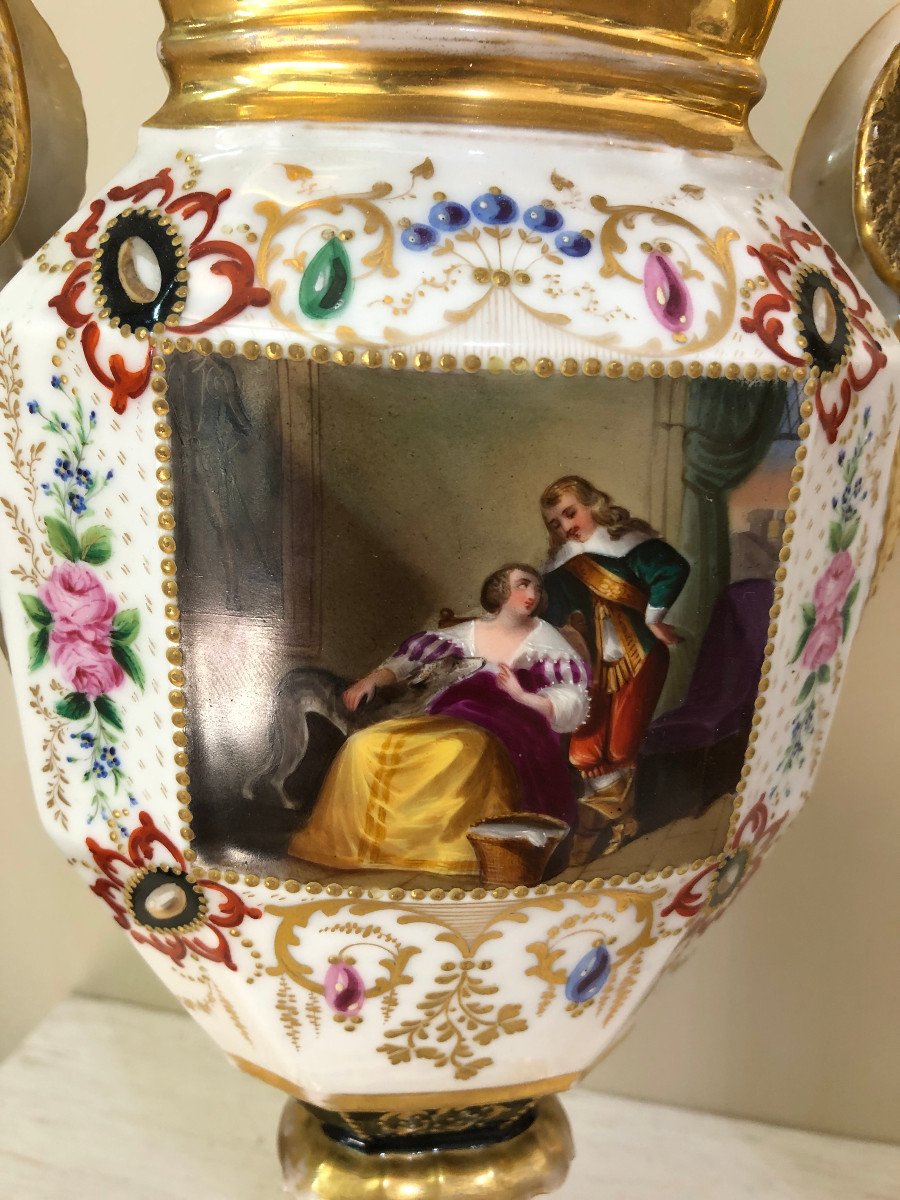 Paire De Vase En Porcelaine France  XIX Sec.-photo-3