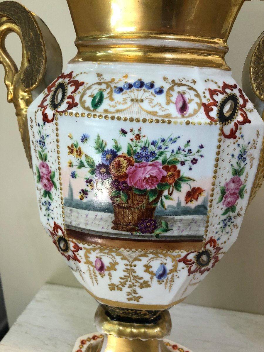 Paire De Vase En Porcelaine France  XIX Sec.-photo-3