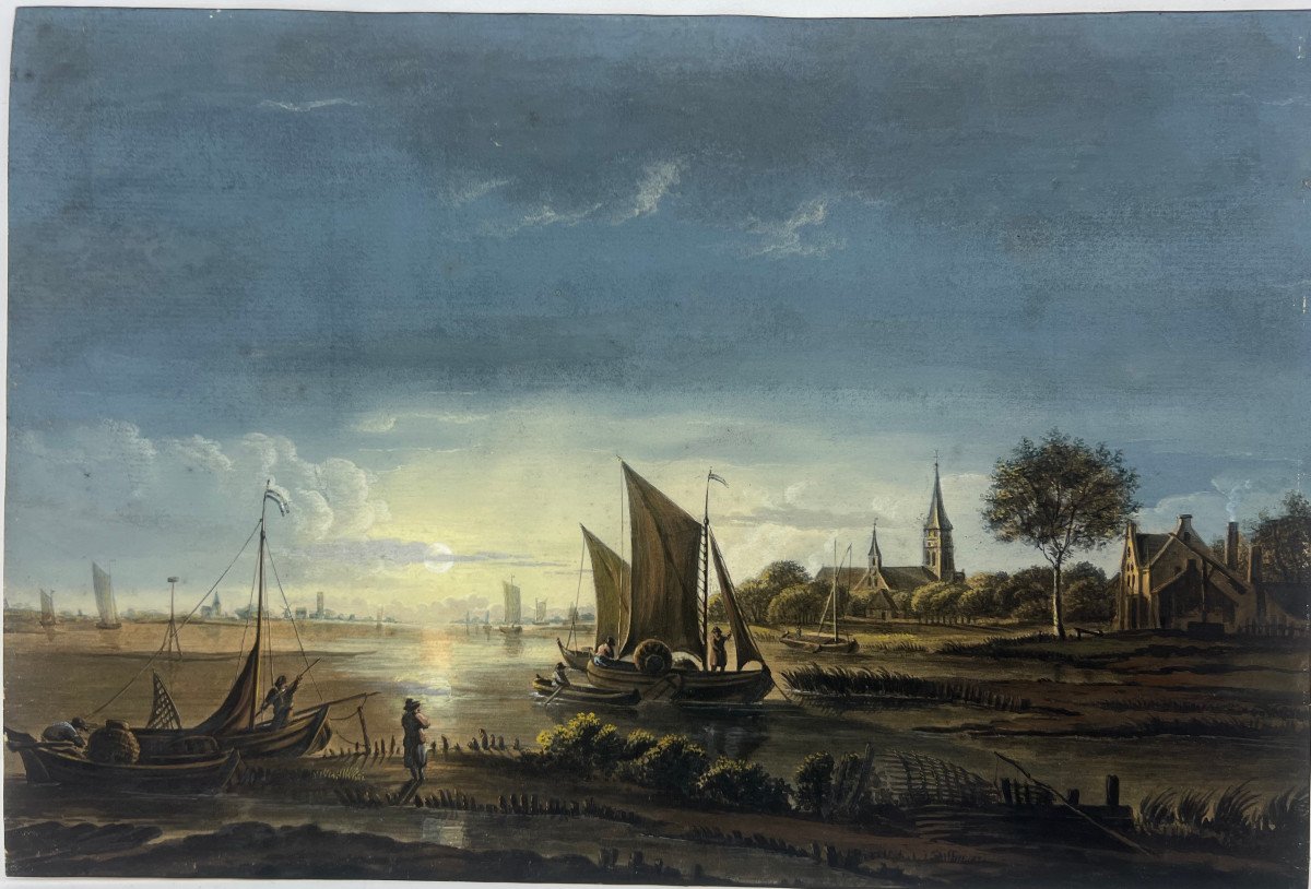 Tecnica mista su carta Attribuita a F.J.Pfeiffer Paesi Bassi 1778 - 1835-photo-3