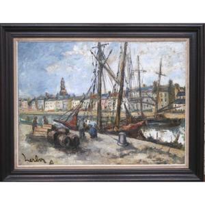 Oil On Canvas The Port Of Croisic By Fernand Herbo
