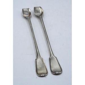 Pair Of Sterling Silver Pharmacy Spoons, Early 19th Century