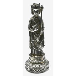 Statuette Of A Saintly Figure In Solid Silver And Vermeil