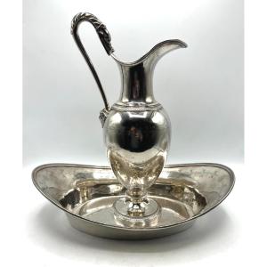 Ewer And Basin In Solid Silver, Hallmarked With The First Rooster, By Meurice