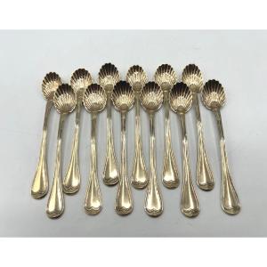 Set Of 12 Silver-gilt Salt Scoops