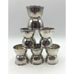 Set Of 6 Solid Silver Diabolo Egg Cups