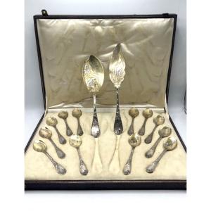14-piece Ice Service In Sterling Silver And Vermeil By Puiforcat
