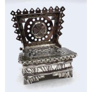 Solid Silver And Vermeil Armchair Saleron, 19th Century, Russia
