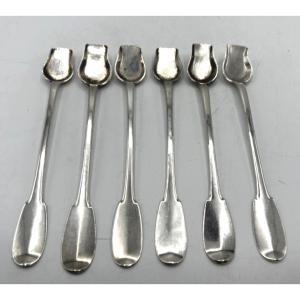 Suite Of 6 Solid Silver Salt Scoops, Late 18th Century