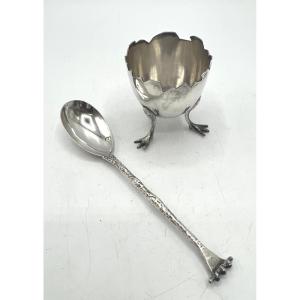 Egg Cup And Spoon In Sterling Silver