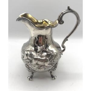Solid Silver And Vermeil Pitcher Decorated With Stag And Mascarons